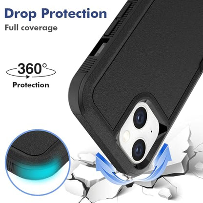 MDCN Heavy Duty Phone Case: Dual Layer Protective, Shockproof, Rugged Bumper Tough with Screen Protector - 16FT Military Grade Drop Tested for iPhone 14 / iPhone 13, Black - color: Black (PC) + Black (TPU)
