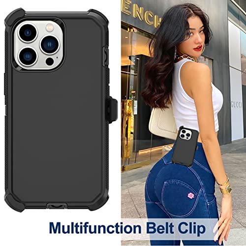 for iPhone 14 Pro Case with Screen Protector x2, Belt Clip Holster Heavy Duty Military Grade Full Body Shockproof Dust-Proof Rugged Protective Cover for Apple iPhone 14 Pro (Black) - color: Black