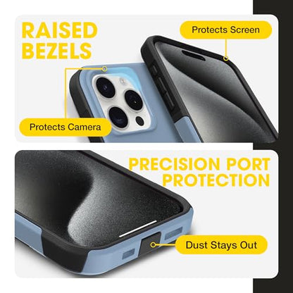 OtterBox iPhone 15 Pro Max Commuter Series MagSafe Case - Blue & Black | 3X MIL Drop Protection - Dual-Layer Shockproof Design - Pocket-Friendly - Raised Edges - Port Covers - color: Blue/Black