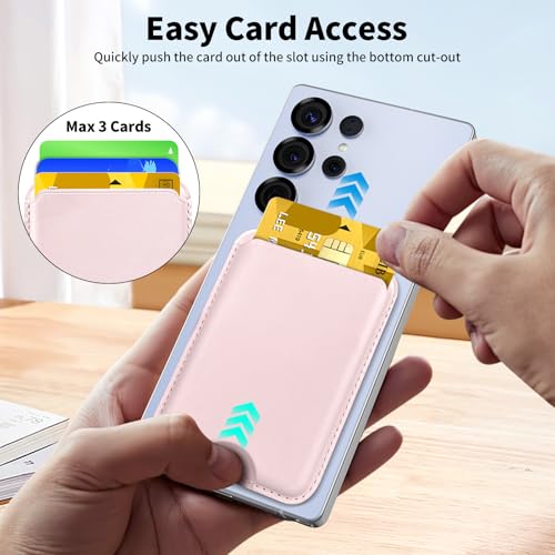 Magnetic Wallet for Samsung Galaxy S26 S25 S24 Series, Fold 8 Ultra with Magsafe Case, for iPhone 17-12 Series, RFID Blocking Leather Magnetic Card Holder | Holds 3 Cards | Light Pink - color: Light-Pink