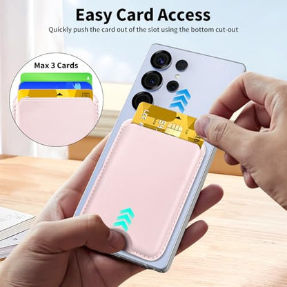 Magnetic Wallet for Samsung Galaxy S26 S25 S24 Series, Fold 8 Ultra with Magsafe Case, for iPhone 17-12 Series, RFID Blocking Leather Magnetic Card Holder | Holds 3 Cards | Light Pink - color: Light-Pink