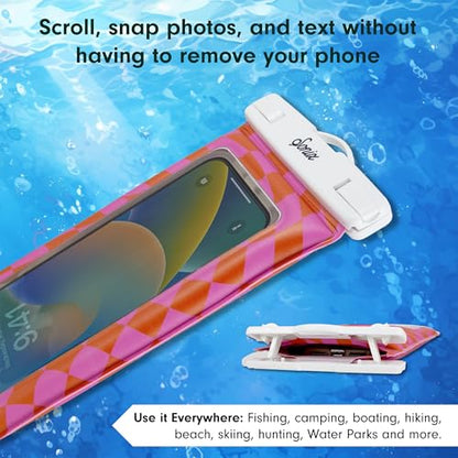 Sonix Waterproof Phone Pouch - Floating Phone Case Dry Bag w/Crossbody Lanyard - Beach Cruise Travel Essentials - Compatible w/All Devices, Touchscreen Friendly | Checkmate Pink/Orange - color: Checkmate Pink/Orange