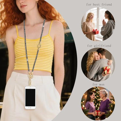 Crystal Phone Lanyard Crossbody Adjustable Rhinestone Anti-Theft Phone Strap Crossbody Cell Phone Neck Strap for Women - color: Grey