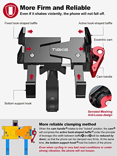 Tiakia Bike Phone Mount Holder, 360° Rotation for 4.5-7 Inch Handlebar - color: Black Red