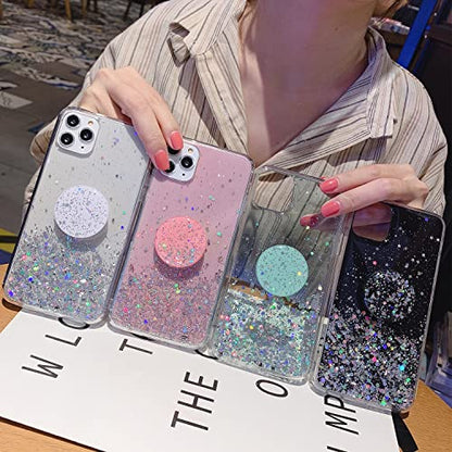 Expanding Phone Socket, Mount Holder Glitter Sparkle Bling for Cellphone Collapsible Stand Cell Phone Finger Foldable Holder Grip for Smartphones and Tablets (Pink) - color: Pink