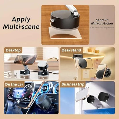 Oudvaker Foldable Magnetic Vacuum Phone Holder, 360° Electric Suction Car Mount, Double-Sided Swivel Stand for Car, Mirror, Gym, Kitchen, Hands-Free Portable Phone Holder (Wihte)