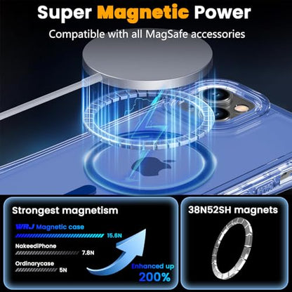 WRJ Magnetic Clear for iPhone 13 Case,iPhone 14 Case,[Compatible with MagSafe][Military Grade Drop Protection] Transparent Full Body Shockproof Protective Phone Case-Blue - color: Blue, style: Transparent