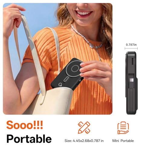 Q Magnetic Wireless Portable Charger 10,000mAh, Travel Essentials Power Bank with Built-in Cables & Foldable Stand, External Battery Pack Compatible with iPhone 17/16/15/14/13/12, Apple Watch - color: Black