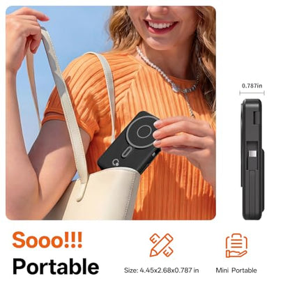 Q Magnetic Wireless Portable Charger 10,000mAh, Travel Essentials Power Bank with Built-in Cables & Foldable Stand, External Battery Pack Compatible with iPhone 17/16/15/14/13/12, Apple Watch - color: Black
