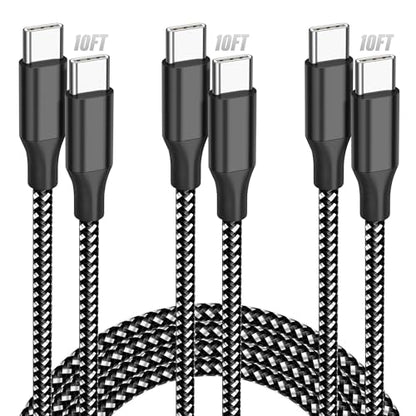 SwaggWood 60W USB C to USB C Cable 10ft 3 Pack Fast Charging Braided Cord