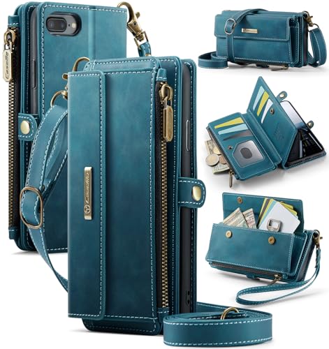 Wallet Case for iPhone 6 Plus/7 Plus/8 Plus – RFID Blocking PU Leather Phone Case with Card Holder, Zipper Pocket, Kickstand, Magnetic Closure, Shoulder & Wrist Strap, Blue Green - color: Blue Green, size: iPhone 6 Plus/7 Plus/8 Plus