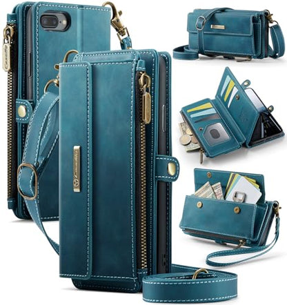 Wallet Case for iPhone 6 Plus/7 Plus/8 Plus – RFID Blocking PU Leather Phone Case with Card Holder, Zipper Pocket, Kickstand, Magnetic Closure, Shoulder & Wrist Strap, Blue Green - color: Blue Green, size: iPhone 6 Plus/7 Plus/8 Plus