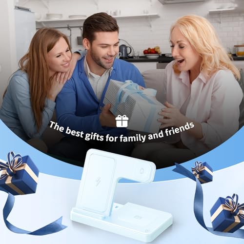 Wireless Charging Station for Apple Devices, 3 in 1 Foldable Charger Stand - color: Blue