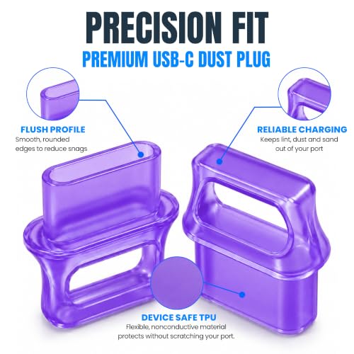 USB C Dust Plugs 10 Pack with Easy Grip Tabs and Cleaning Brush, Purple - color: Purple, size: 10 Pack