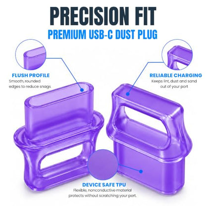 USB C Dust Plugs 10 Pack with Easy Grip Tabs and Cleaning Brush, Purple - color: Purple, size: 10 Pack