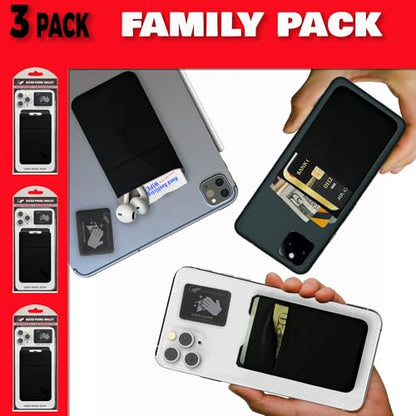 Gecko Travel Tech Double Pocket - Adhesive Card Holder - Cell Phone Pouch - Stick on Spandex Pocket - Carry Credit Cards and Cash (3 PACK - -BLANK- BLACK) - color: 3 PACK - --BLANK-- BLACK