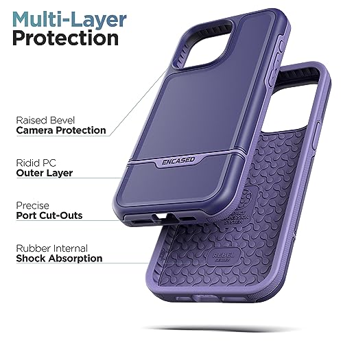 ENCASED Shockproof Case Compatible with iPhone 16 - Ultra Protective Heavy Duty Magnetic Phone Cover, Rebel Series (Purple, iPhone 15 Pro Max) - color: Purple, size: iPhone 15 Pro Max