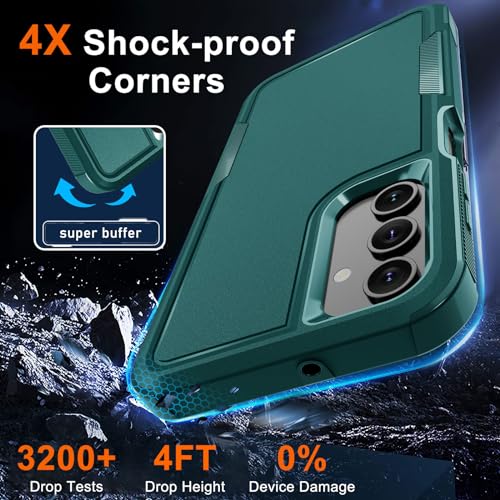 Case for Samsung Galaxy A15 5G, Full Body Heavy Duty Rugged Shockproof Protective Phone Cover with Lanyard Strap, Tempered Glass Screen Protector and Camera Lens Cover, Dark Green | Rugged Shockproof Protective Phone Case with Lanyard Strap,Tempered Glass