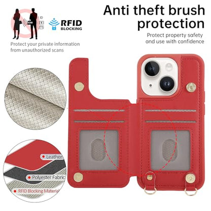 for iPhone 11 Wallet Case with Card Holder Slots and Strap, RFID Blocking Magnetic Flip Folio Cover, Crossbody Purse Protection Case with Kickstand,Red Diamond - color: Red Diamond, size: iPhone 11(6.1")