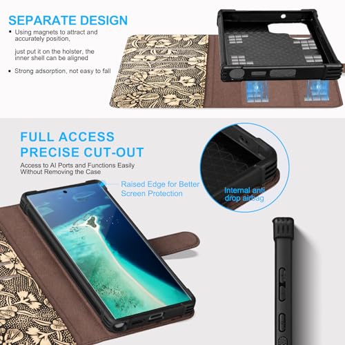Magnetic Detachable Wallet Case for Samsung Galaxy S23 Ultra White | 2-in-1 Detachable, Genuine Leather, Flip Folio with Card Slots, RFID Blocking, Shockproof Protection - color: White, size: S23 Ultra - 6.8''