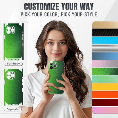 2Pcs Skin Wrap Compatible for iPhone 15 Pro – Slim Decal Vinyl Protective Film for Sides & Back – Sleek Fit, Premium Look – Compatible with All iPhone 15 Pro Cases - Glossy Olive Green - color: Glossy Olive green