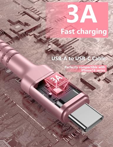 iPhone 16 USB C Cable Fast Charging [2 Pack, 6FT], USB A to USB C Charger - color: Pink, size: 6FT, style: USB A to USB C