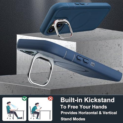 YKHJKLEC for iPhone 15 Case, Military Grade 3 in 1 Heavy Duty Shockproof/Drop Proof/Dust Proof with Kickstand Case, with 2 x Tempered Glass Screen Protector (ZJ-Navy Blue) - color: ZJ-Navy Blue