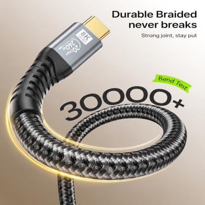 USB C 3.2 Gen 2 Cable 10ft, Long 8K@60Hz Display 20Gbps Data 240W Charge - color: 10FT