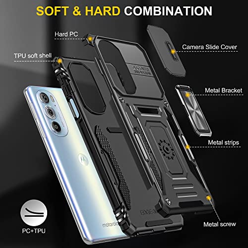 Moto Edge Plus 2022 Case with Screen Protector Slide Camera Cover, Black - color: ZS Black, size: Moto Edge Plus (2022)