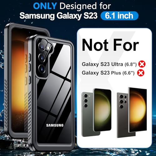 xiwxi for Samsung Galaxy S23 Case Waterproof,[IPX8 Underwater Case][Full Body Shockproof & Military Dropproof] Clear Sound Quality Built-in Screen Protector for Samsung S23 6.1 inch-Black - size: For Samsung S23-6.1"