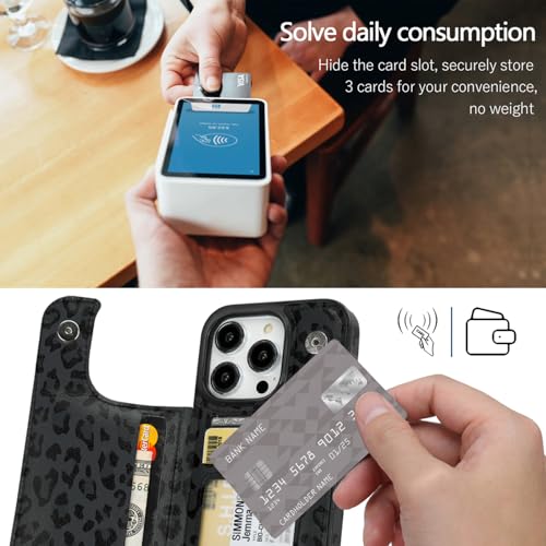 Compatible with iPhone 16 Pro Wallet Case with Card Holder, Back Flip Folio PU Leather Kickstand Card Slots Case for Women Girls, Double Magnetic Clasp Cover 6.3" (Black Leopard) - color: Black Leopard, size: iPhone 16 Pro 6.3 inch