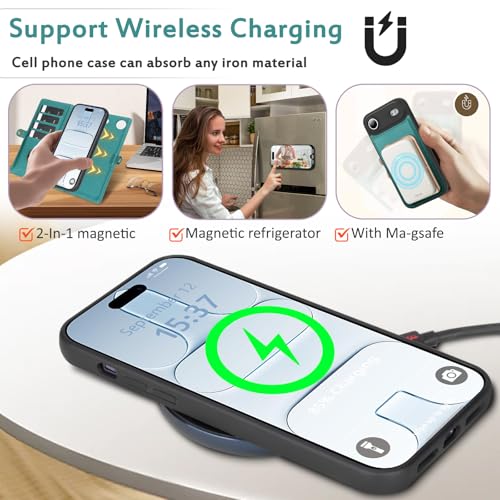 for Wallet Case Compatible with iPhone 17 Air,Multi-Function Detachable 2 in 1 Magnetic iPhone 17 Air Case Wallet,Flip Strap Zipper Card Holder Phone Case with Shoulder Straps (Green) - color: Green, size: iPhone 17Air