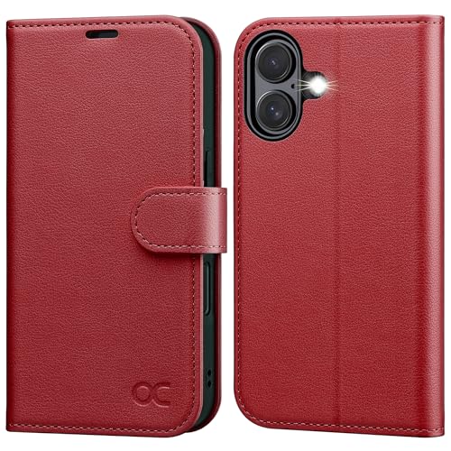 OCASE for iPhone 17 Wallet Case, Card Holder, Dark Red | RFID Blocking, Kickstand, Magnetic Closure, PU Leather Flip Folio, Shockproof TPU Shell, Protective Phone Cover (6.3") 2025 - color: Dark Red