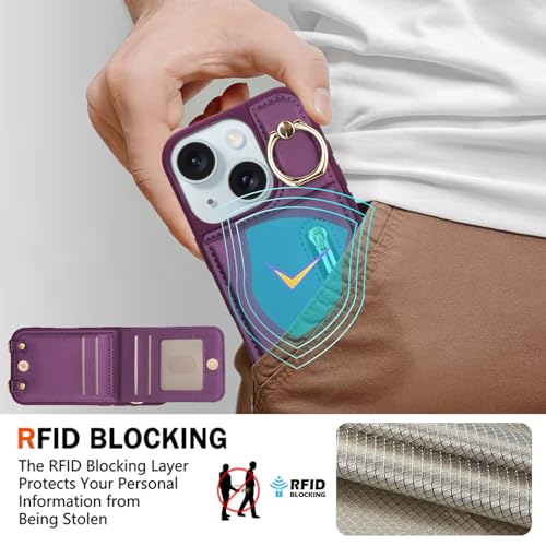 Crossbody Wallet Case for iPhone 11, with Card Slots Zipper Pocket Case, Flip Folio Purse RFID Blocking with Ring Kickstand Detachable Strap-Lavender - color: Lavender, size: iPhone 11(6.1")