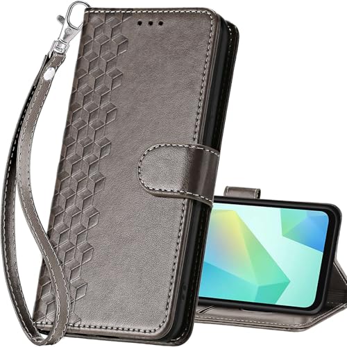 for Samsung Galaxy A16 5G Wallet case, Gray-Cube | 3 Card Holders, Kickstand, Shockproof TPU Shell, PU Leather, Magnetic Closure, Protective Flip Folio Cover, Women - color: 10