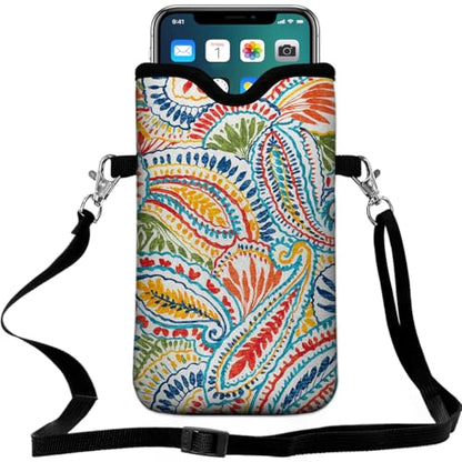 Neoprene Cell Phone Pouch 7.5 X 4.3 in Cloth Mobile Protection Case Bag with Crossbody Strap Neck Lanyard Cell Phone Case Paisley Multi - color: Paisley Multi