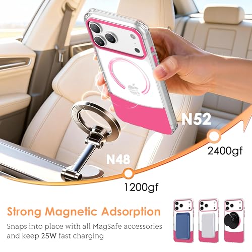 Magnetic Case for iPhone 17, Crystal Clear, [Compatible with Magsafe][Military Grade Drop Protection] Anti-Yellowing Slim Shockproof Transparent Protective Phone Cover, Rose Red - color: Rose Red, size: iPhone 17