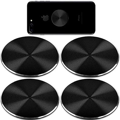 Metal Plates Replacement Set 4 Pack for Magnetic Car Mount. Kit of 4 Black Round Discs Without Holes for Case Back, Phone Magnets. Strong 3M Adhesive Backing Circular Cell Phone Holder Stickers. - color: Black