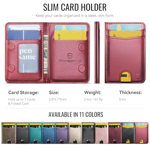 Strapurs Strong Magnetic Wallet Card Holder for MagSafe Phones and Cases, Slim PU Leather Detachable Phone Wallet with 6 Card Slots RFID Blocking for iPhone 17/16/15/14/13/12/Pro/Max/Plus – Wine Red - color: Wine Red