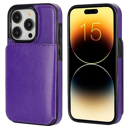 KIHUWEY Compatible with iPhone 15 Pro Wallet Case Credit Card Holder, Premium Leather Kickstand Flip Hidden Magnetic Clasp Durable Shockproof Protective Cover for iPhone 15 Pro 6.1 inch (Dark Purple) - color: Dark Purple