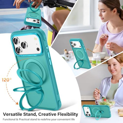 Designed for iPhone 17 Pro Case with Magnetic Stand, Darkcyan | Certified Drop Protection, Great Grip Feeling, Matte Translucent Back Slim Shockproof Phone Cover - color: Darkcyan, size: Iphone 17 Pro