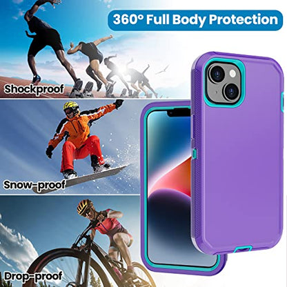 for iPhone 14 Case with 2 Screen Protector,Heavy Duty Shockproof Dropproof Dust Proof Full Body Rugged 3 Layer Military Tough Durable Protective Cover for Apple iPhone 14 6.1" (Purple/Blue) - color: Purple/Blue