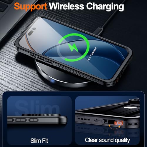 MOZOTER for iPhone 16 Case Waterproof with Clear Sound | [IPX8 Underwater Case][Full Body Shockproof & Dropproof]Built-in Screen Protector for iPhone 16 6.1 inch-Black - size: For iPhone 16-6.1"