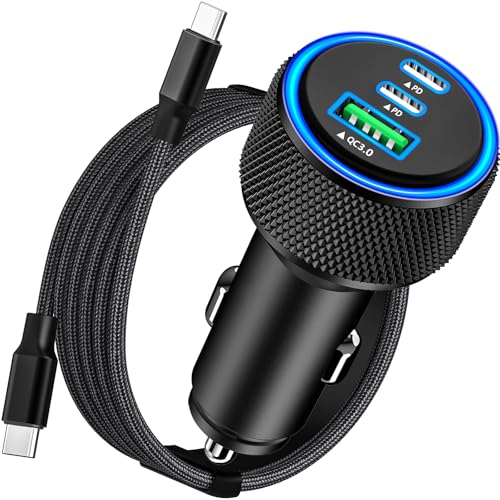 Apple MFi Certified iPhone 18 Pro Car Charger, 67W 3-Port USB-C Car Charger - color: Carbon Fiber Black