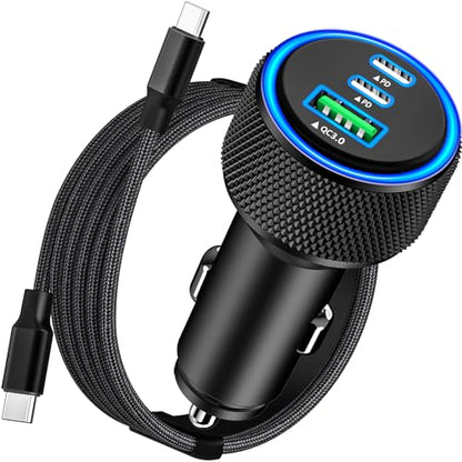 Apple MFi Certified iPhone 18 Pro Car Charger, 67W 3-Port USB-C Car Charger - color: Carbon Fiber Black