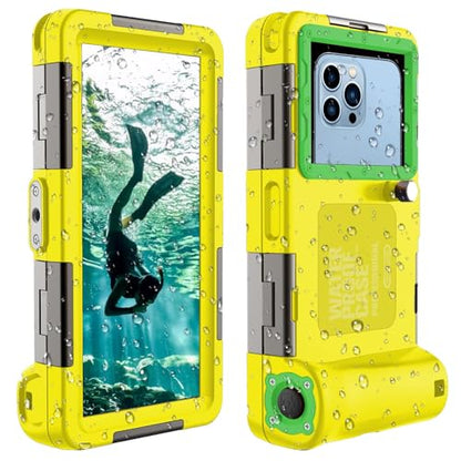 Waterproof Phone Case, Underwater Snorkeling Diving Case for iPhone 17/16/15/14/13 Series Galaxy S25/S24/S23 S22, 50Ft Professional Underwater Phone Case for Photo & Video, Yellow | Underwater Use, Phone Protection