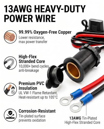 10FT 13AWG 12V Waterproof Cigarette Lighter Socket Power Outlet - size: 10FT(3m)