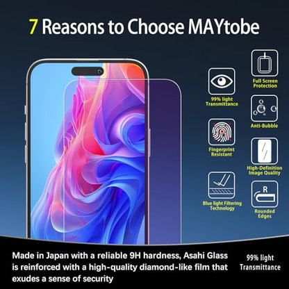 MAYtobe 2-Pack Screen Protector for iPhone 17 Pro Eye Care Tempered Glass - size: iPhone 17 Pro
