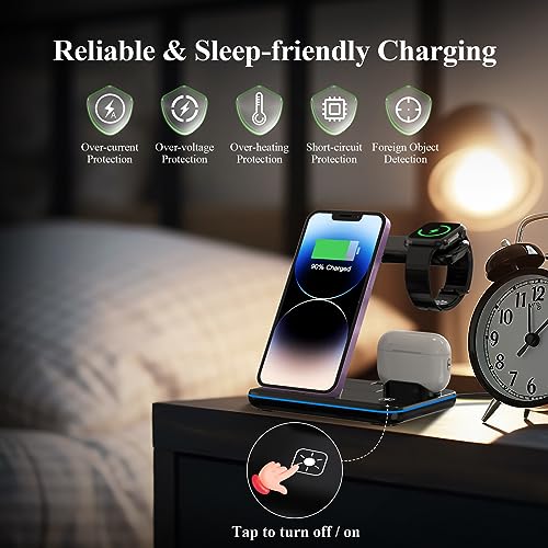 Minthouz Phone Wireless Charger, 18W Fast Charging Station for iWatch (Watch Charger is NOT included), AirPods, Wireless Charger Stand Compatible with iPhone 15/14/13/12/11 Series (with QC3.0 Adapter)
