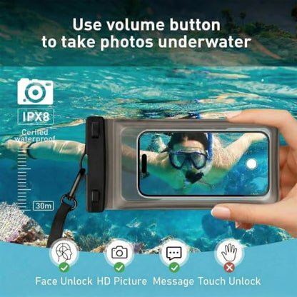 Waterproof Phone Pouch for iPhone 17 16 15 Pro Max IPX8 Clear Black | Card Pocket, Lightweight, Large Cellphone Dry Bag, IPX8 Rated, Beach Essential, Cruise Ship, 1 Pack, 8.3 inch - color: A6-Translucent black -1 pack
